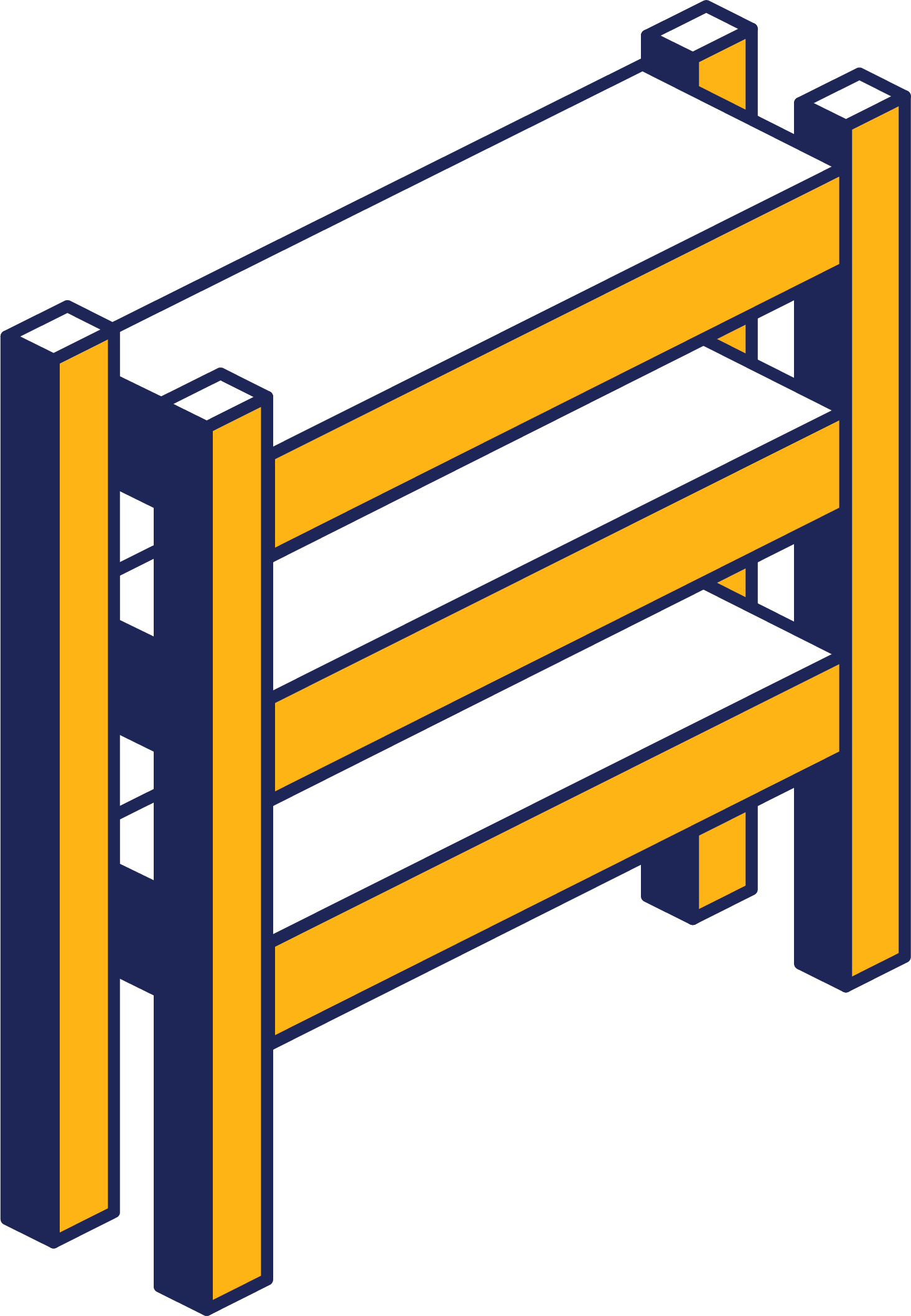 Vector illustration of industrial shelving unit – three-tier storage rack design for MDF shelving and warehouse systems.